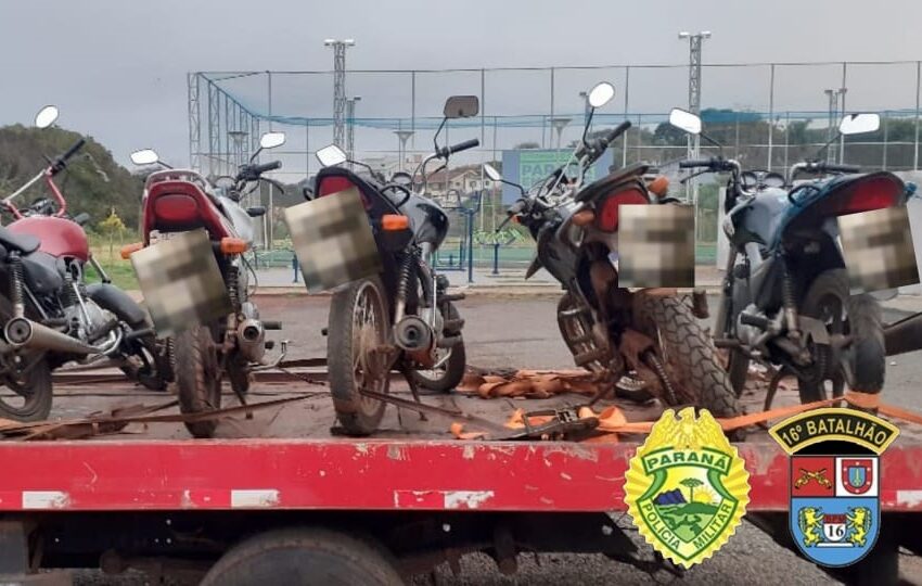  Quatro motocicletas foram recolhidas pela PM em Pitanga. Dois condutores sem CNH